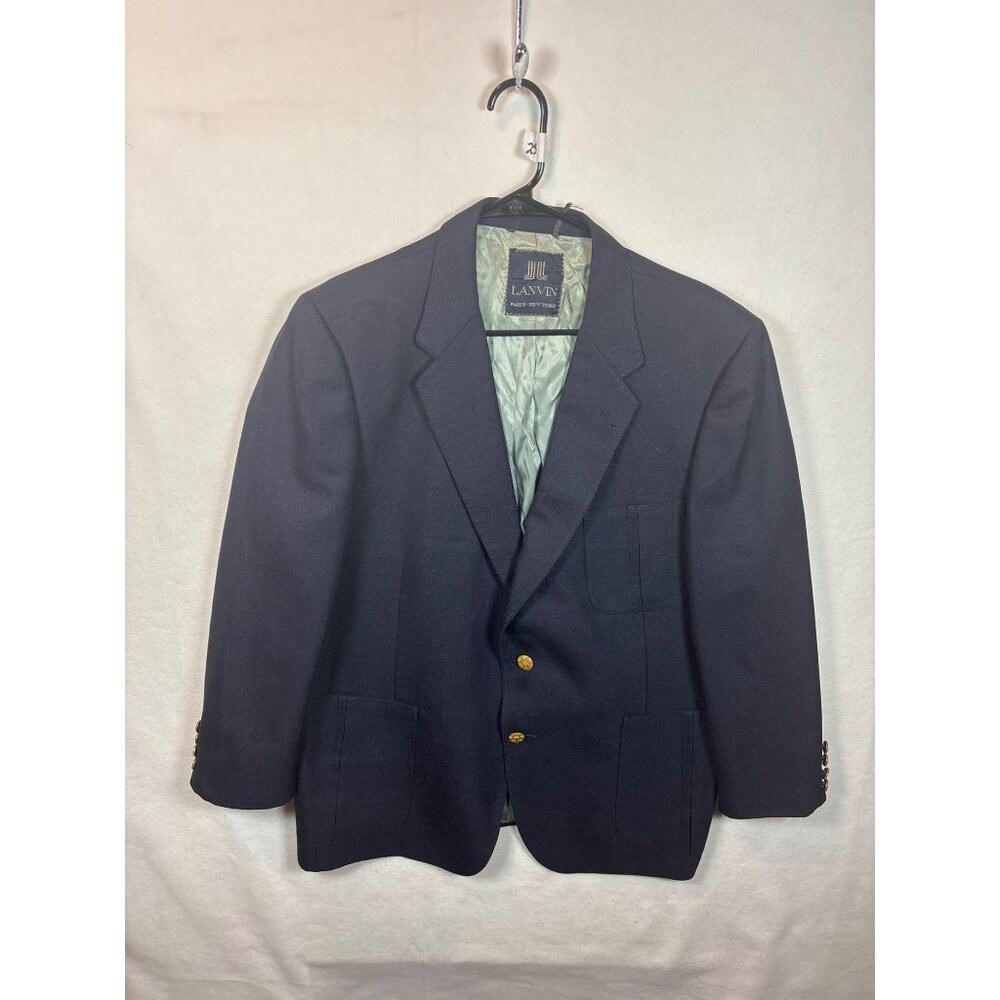 LANVIN Paris New York Mens Navy Blue Wool Blend Blazer Jacket Gold Buttons